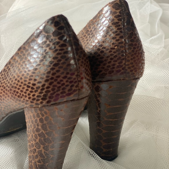 MANDEE Brown Faux Snakeskin Leather Peep-Toe Heels - Picture 3 of 5